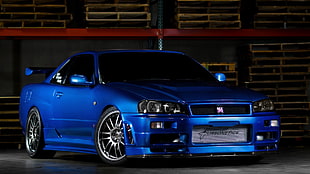 blue Nissan Skyline sport coupe HD wallpaper