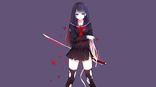 gray haired female anime character, anime girls, anime, sword, school uniform HD wallpaper