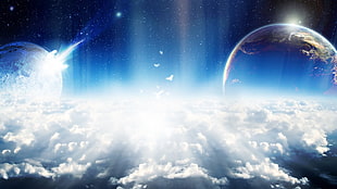 outer space digital wallpaper, digital art, planet, space