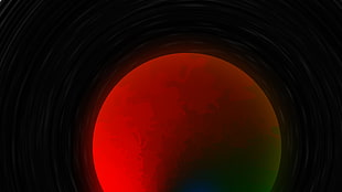 round black and red speaker, abstract, planet, simple, circle