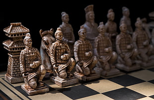 brown chess set, board games, chess