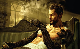 male animated illsutration, futuristic, Deus Ex: Human Revolution, Deus Ex, cyberpunk HD wallpaper