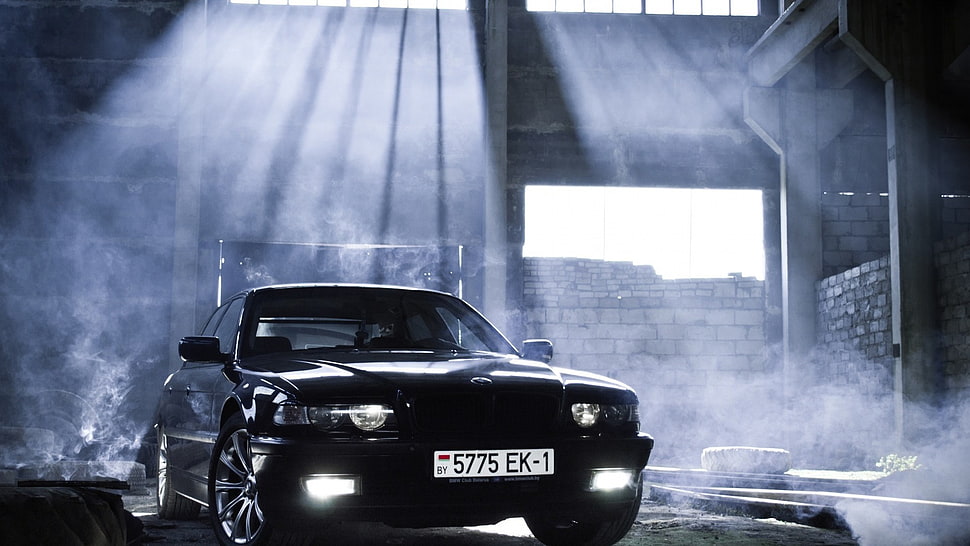 black car inside brick house HD wallpaper