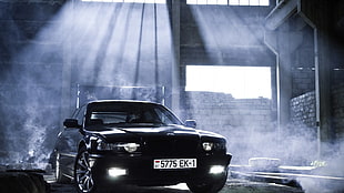 black car inside brick house HD wallpaper