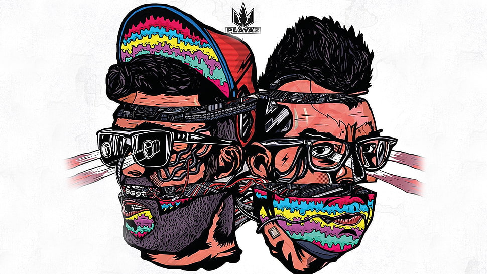 two person with headbands illustration, artwork, psychedelic, logo HD wallpaper