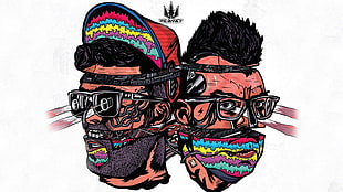 two person with headbands illustration, artwork, psychedelic, logo