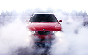 red BMW car, BMW, E 39, car, BMW 5 Series
