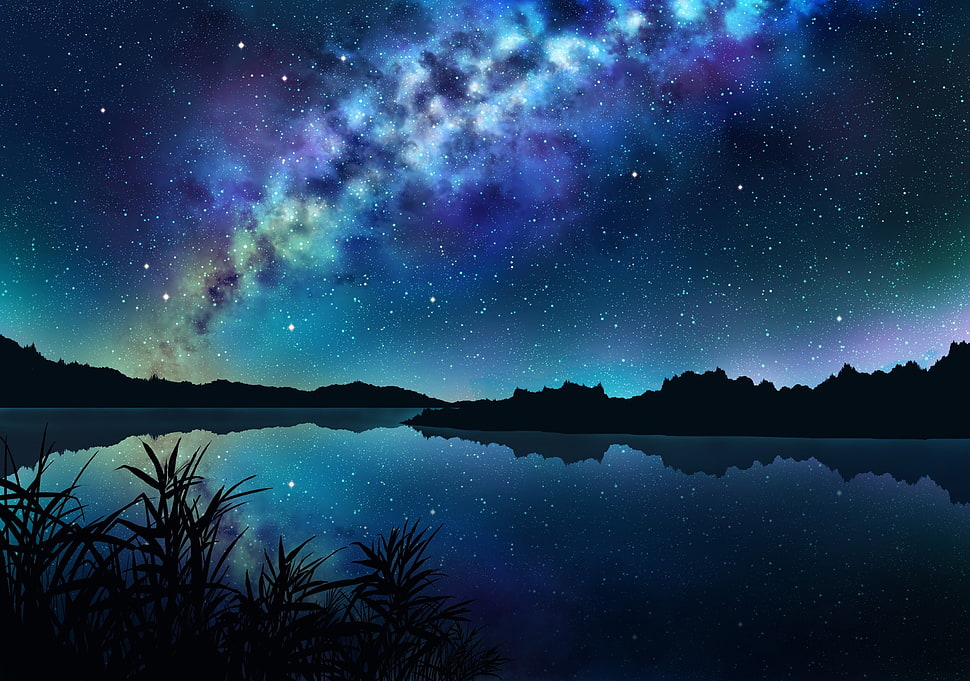 purple and blue nebula digital wallpaper, sky, stars, landscape, night HD wallpaper