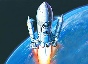 gray and white space shuttle illustration
