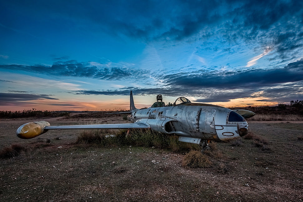 gray plane, wreck, vehicle, aircraft, T-33 HD wallpaper