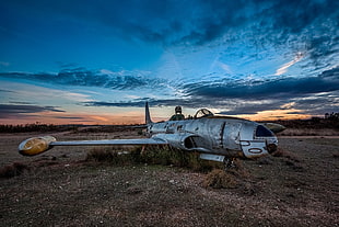 gray plane, wreck, vehicle, aircraft, T-33