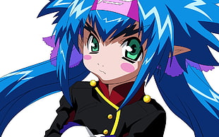 blue haired green eyed anime character