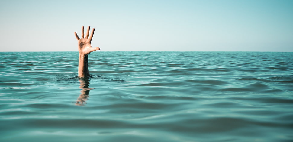 right human hand, drown, sea, hands, water HD wallpaper