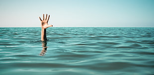 right human hand, drown, sea, hands, water