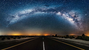 night sky, starry night, road HD wallpaper