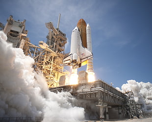 white rocket, NASA, Space Shuttle Atlantis