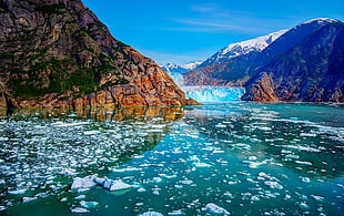 body of water, glaciers, mountains, ice, snowy peak HD wallpaper