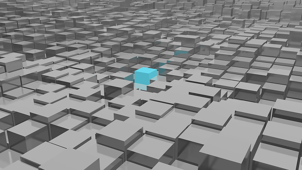 white and gray area rug, digital art, cube, abstract, selective coloring HD wallpaper