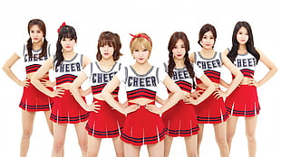 women wearing cheerleader outfit dance group