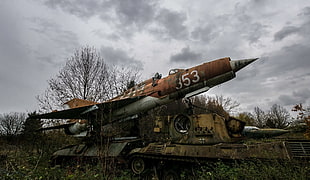 brown and white plane, wreck, vehicle, MiG-21
