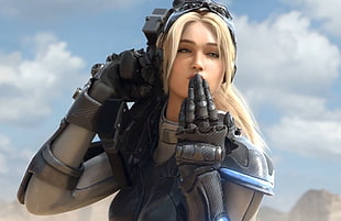 blonde hair female character with black suit