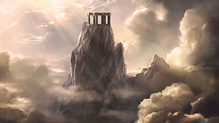 gray mountain, fantasy art HD wallpaper