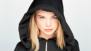 woman wearing black full zip hoodie jacket