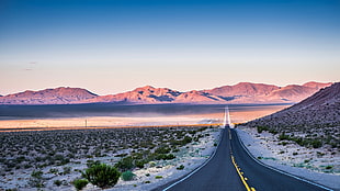 gray asphalt road, photography, desert, road, mountains
