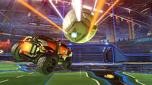 orange monster truck application screenshot, Rocket League HD wallpaper