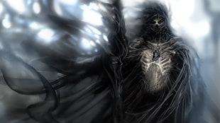 black character 3D wallpaper, death, heart, fantasy art, Grim Reaper
