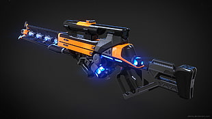 orange and black rifle illustration, CGI, gun, futuristic