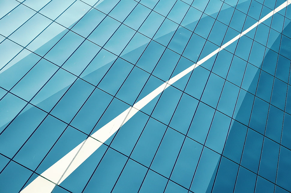 teal glass commercial building, pattern, window HD wallpaper