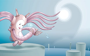 floating monster with tentacles on white pillar illustration HD wallpaper