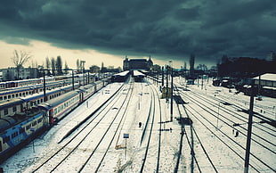train station, city, train station, railway, snow HD wallpaper