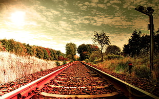 red steel train railway HD wallpaper