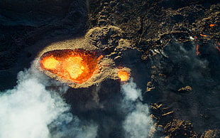illustration of volcano, drone, Jonathan Payet, France, lava
