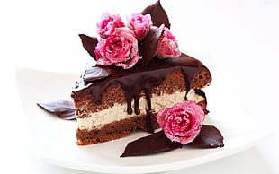 vanilla chocolate cake on white plate HD wallpaper