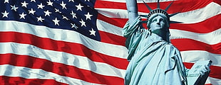 Statue of Liberty and U.S. flag HD wallpaper