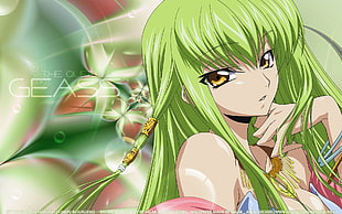 green and yellow leaf plant, anime, C.C., Code Geass, green hair