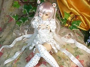 manga character doll with white dress HD wallpaper
