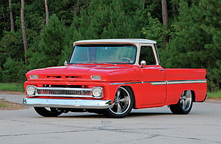 red and white classic truck