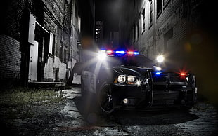 black Dodge police car, police cars, police, Dodge Charger