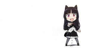 Cat girl in black dress animated character with white background wallpaper