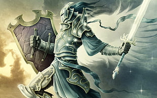 knight wallpaper, warrior, shield, sword, wings