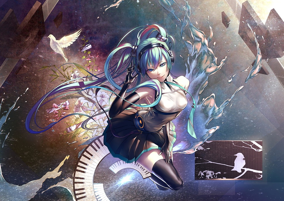 blue-haired female anime character illustration, Hatsune Miku, Vocaloid HD wallpaper
