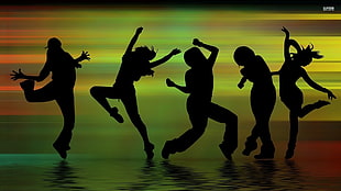 dancers silhouette digital wallpaper, dancing, dancer, silhouette, digital art