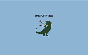 green T-rex illustration with unstoppable text overlay, Tyrannosaurus rex, minimalism
