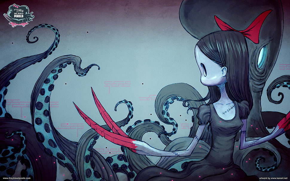 witch drawing, creature, octopus, They Bleed Pixels HD wallpaper