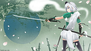 woman wearing white and green anime