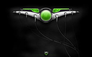 green and gray corded device on black background HD wallpaper